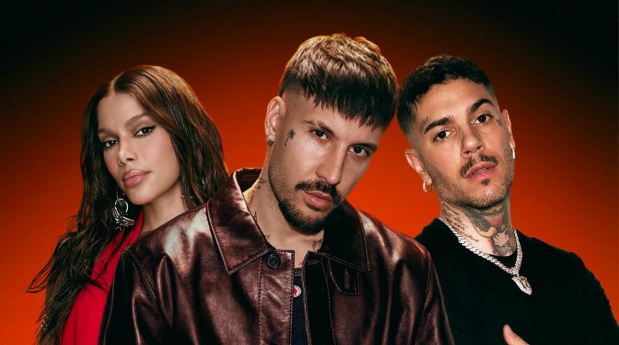 Fred De Palma con Anitta ed Emis Killa nel promo ufficiale del singolo “La testa gira” del 2026.